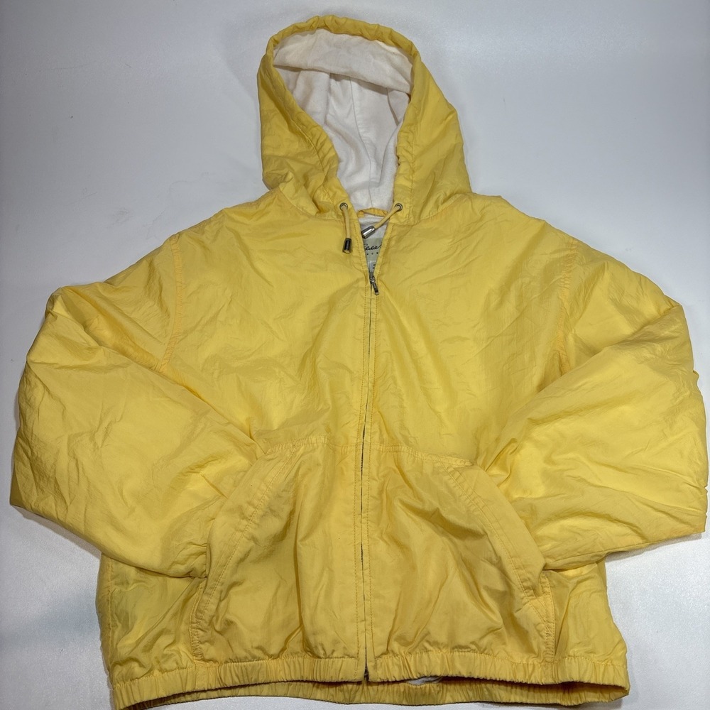 Eddie Bauer Windbreaker Jacket Womens Large Yellow Rain Outdoor Hooded Lined